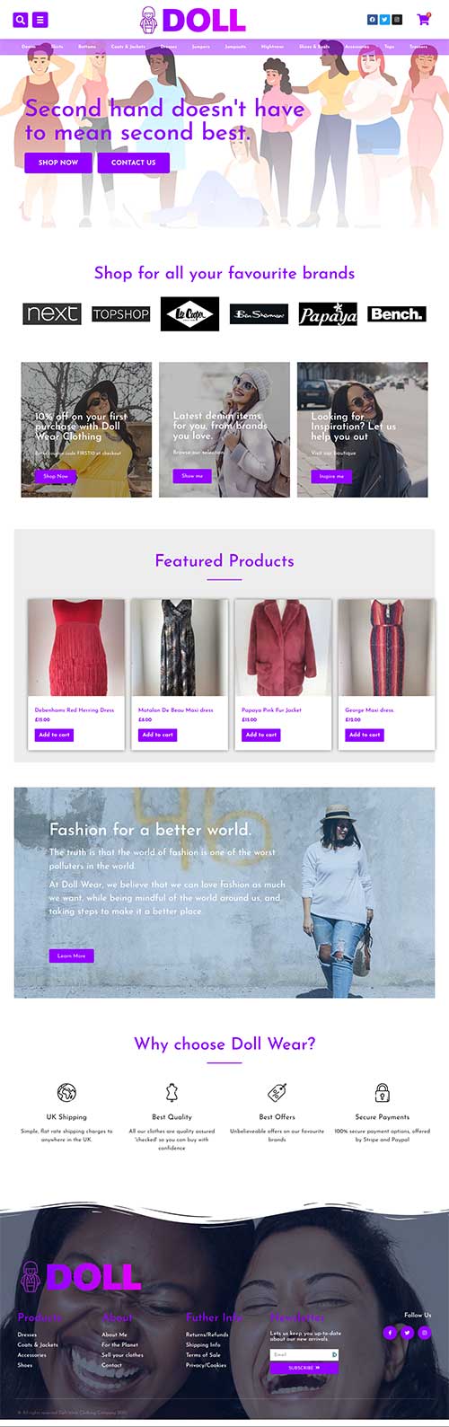 The Doll Wear website was a full e-commerce site, built from scratch and promoted with an SEO package